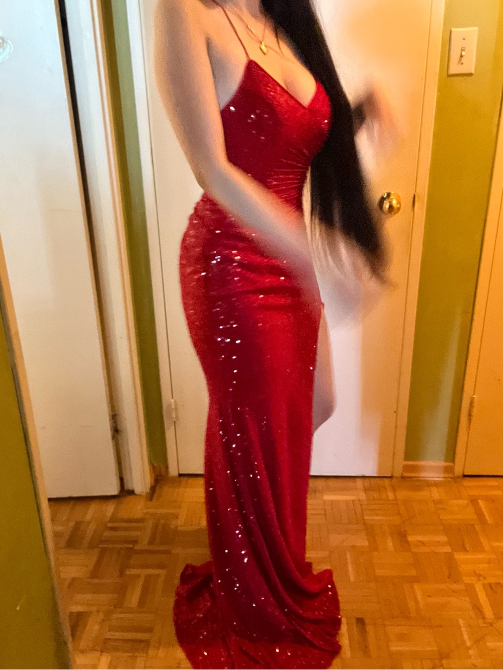 Red Prom Sparkly Sequin Mermaid Dress Backless Halter Formal Gown Size 6